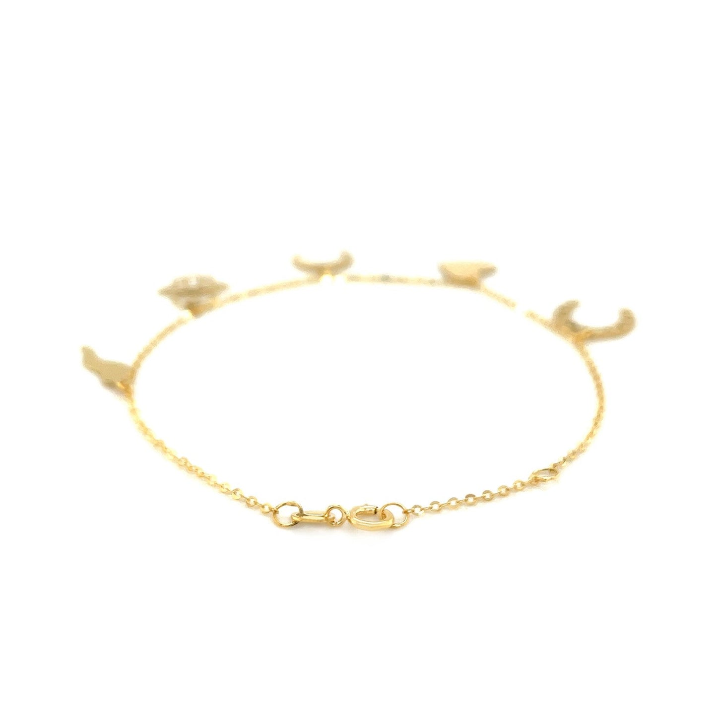 Bracelet en or jaune 14 carats de 17,78 cm avec breloques polies