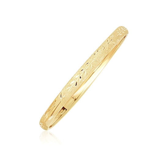 Bracelet jonc florentin pour enfants en or jaune 10 carats, motif diamant, bombé