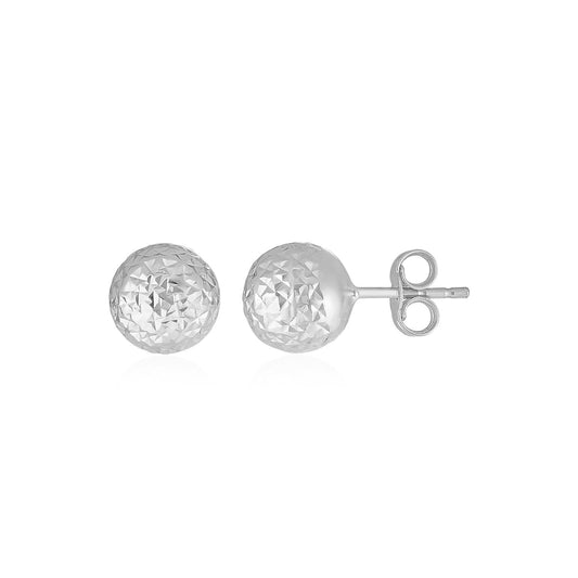Boucles d'oreilles boule en or blanc 14 carats avec texture taillée en cristal (5 mm)