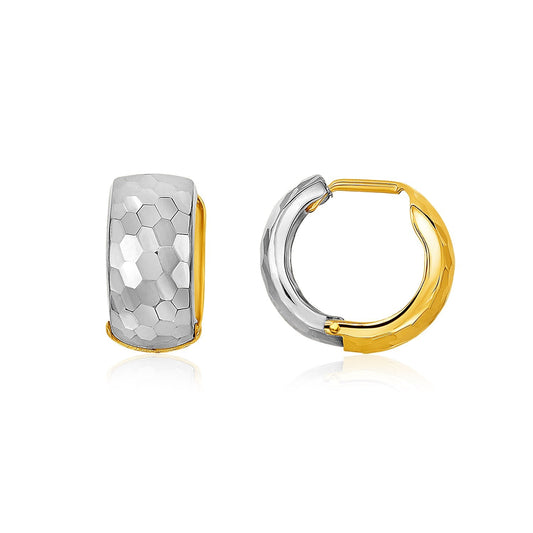 14k zweifarbig Gold Diamantgeschliffene und verwobene Creolen
