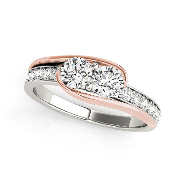 Bague à deux diamants en or blanc et rose 14 carats (poids total de 0,75 carat)