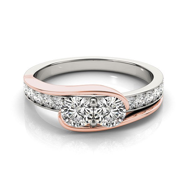 Bague à deux diamants en or blanc et rose 14 carats (poids total de 0,75 carat)