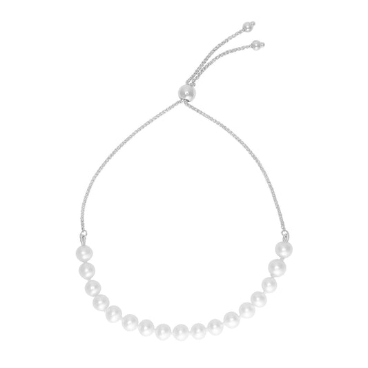 Bracelet d'amitié réglable en or blanc 14k avec perles (5,00 mm)