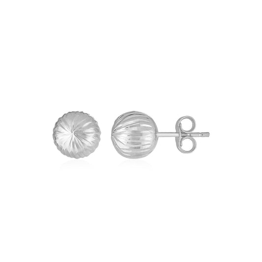 Boucles d'oreilles boule en or blanc 14 carats texturées linéaires (5 mm)