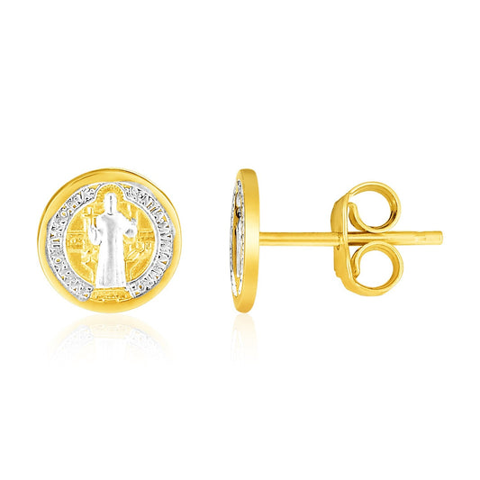 Puces d'oreilles rondes religieuses en or deux tons 14 carats (8 mm)