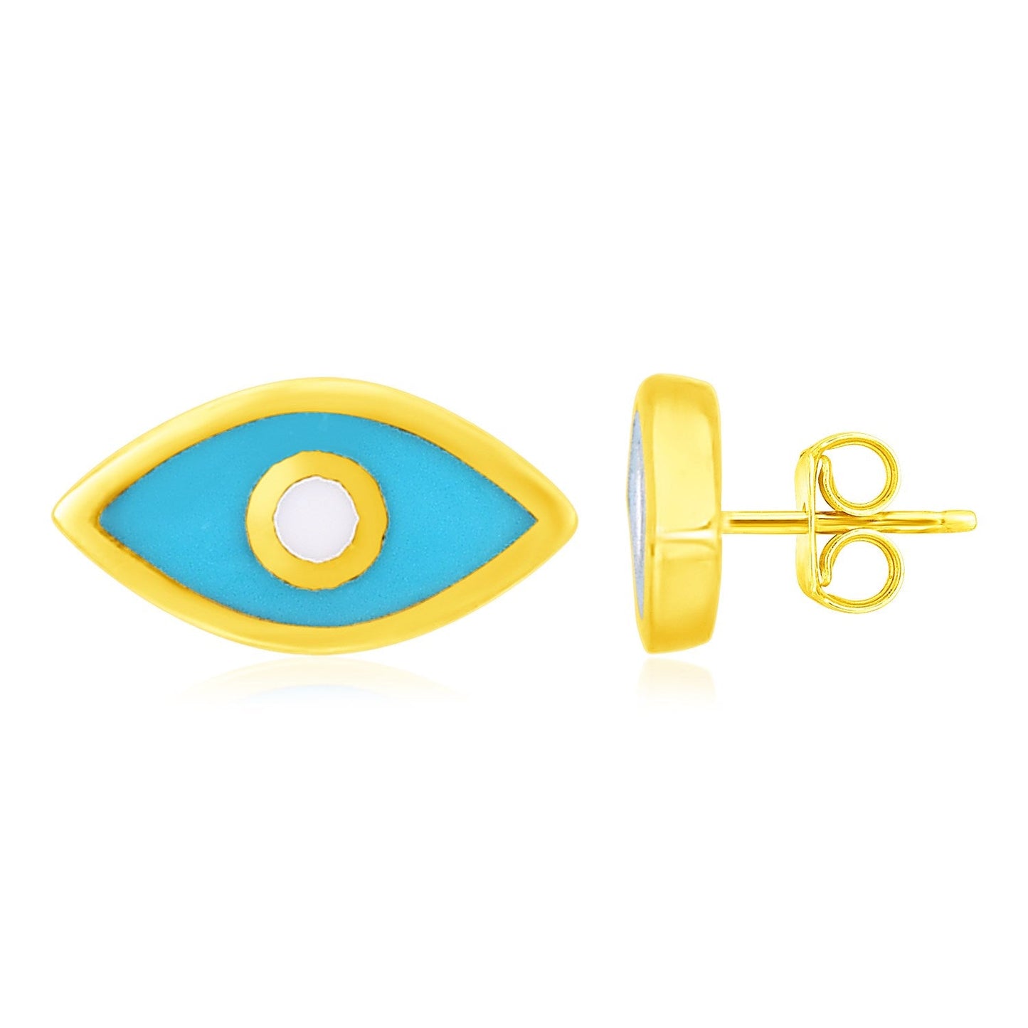 Ohrringe aus 14 Karat Gelbgold mit blauem Evil-Eye-Motiv und Emaille