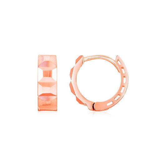 Boucles d'oreilles créoles facettées à motif carré en or rose 14 carats