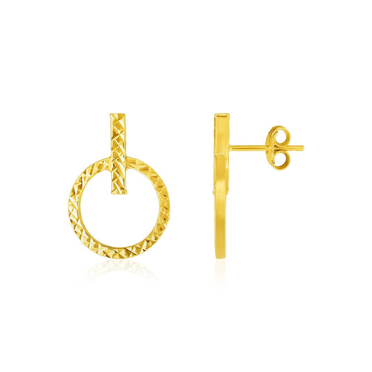 Ohrstecker aus 14 Karat Gelbgold mit strukturiertem Kreis und Balken