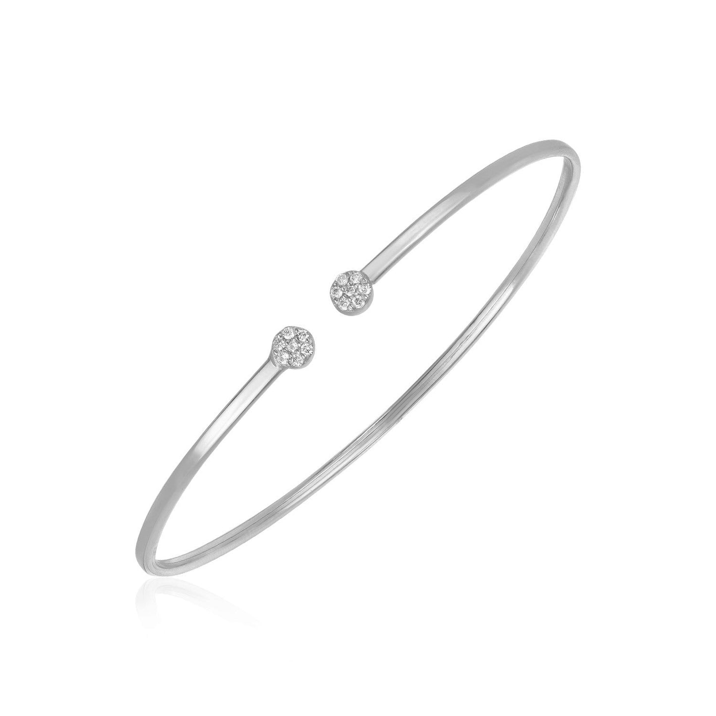 Bracelet jonc grappe de diamants en or blanc 14 carats poli brillant (2 mm)