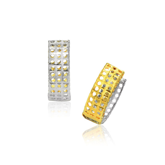 Boucles d'oreilles ajustables en or bicolore 14 carats avec maille.