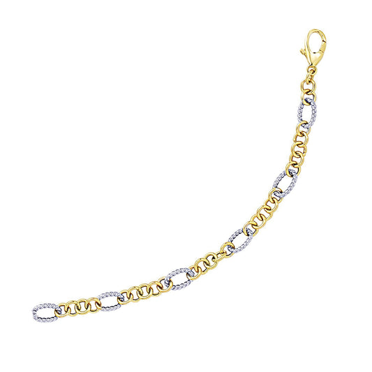 14k zweifarbiges Goldarmband mit Seilmotiv, ovalen und runden Gliedern (8,80 mm)