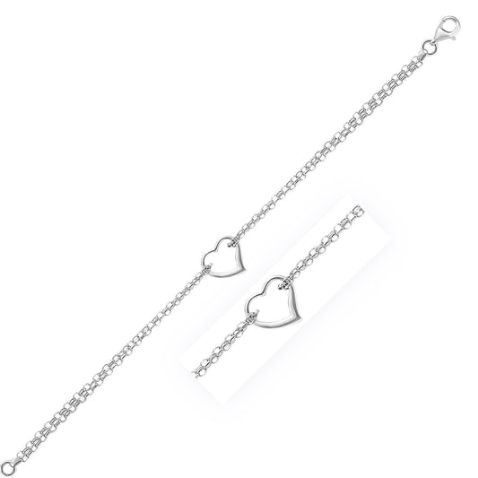 Chaîne de cheville en or blanc 14 carats maille marine avec cœur ajouré