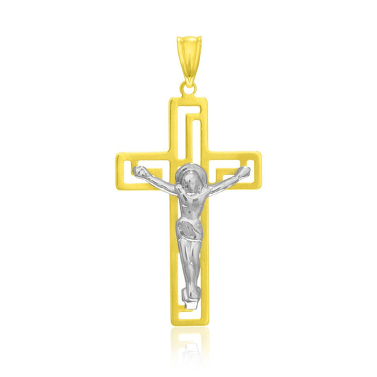 14k zweifarbiger Goldkreuzanhänger mit Figur