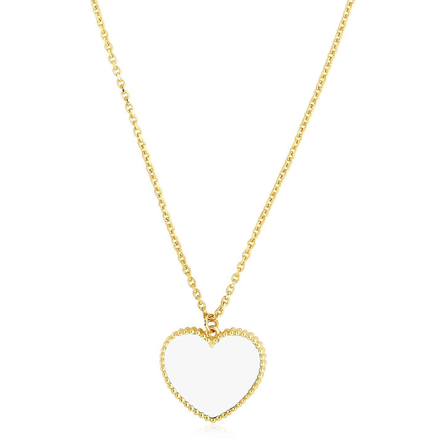 Halskette aus 14 Karat Gelbgold mit Hochglanz-Herz und Perlenimitat