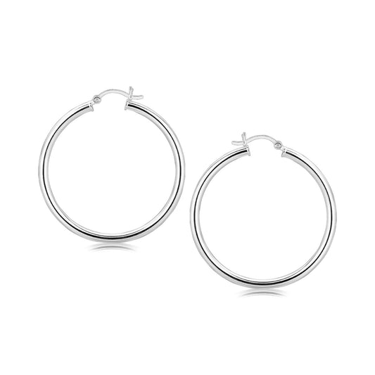 Ohrringe aus Sterlingsilber, rhodiniert, große, polierte klassische Creolen (3x40mm)