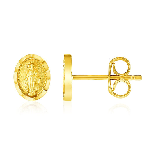Ohrstecker aus 14 Karat Gelbgold mit ovalem religiösem Medaillon