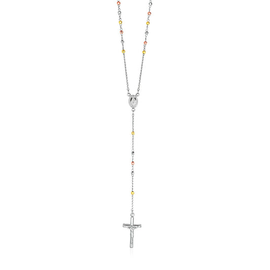 Dreifarbige Rosenkranzkette und Perlenkette aus Sterlingsilber