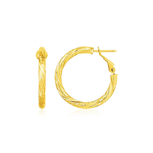 14 Karat Gelbgold Kleine gedrehte runde Creolen (3x15mm)