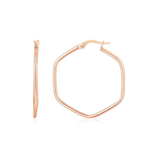 14K Roségold Hexagon Hoop Ohrringe mit abgerundeter Kante