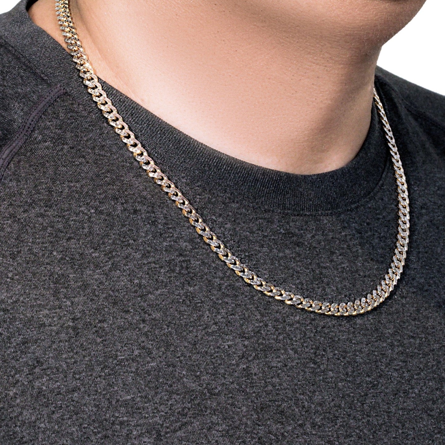 14k Gelbgold Weiß Pavé Hochglanz Modern Lite Miami Cuban Halskette (6,50 mm)