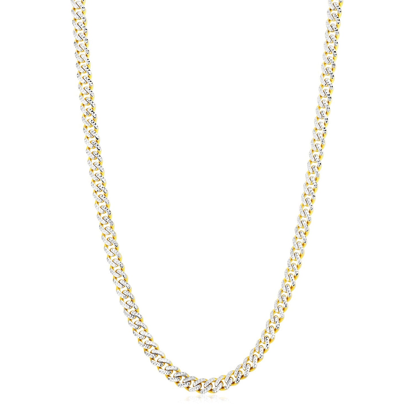 14k Gelbgold Weiß Pavé Hochglanz Modern Lite Miami Cuban Halskette (6,50 mm)