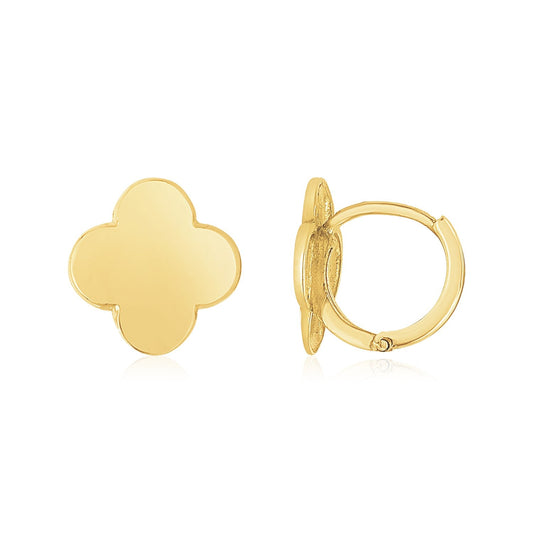 Puces d'oreilles en or jaune 14 carats motif trèfle polies