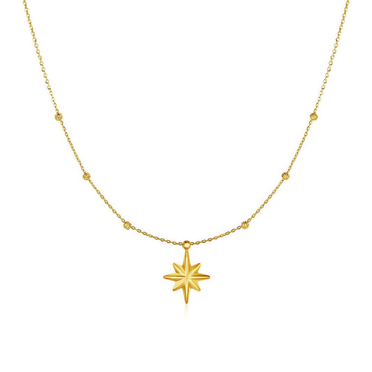 Halskette aus 14 Karat Gelbgold mit achtzackigem Stern und Perlen