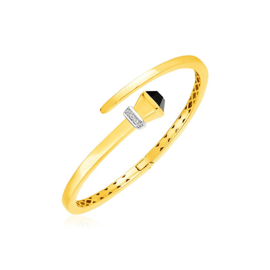 Armreif aus 14 Karat Gelbgold, überkreuztes Design, aufklappbar mit Onyx (3,40 mm)