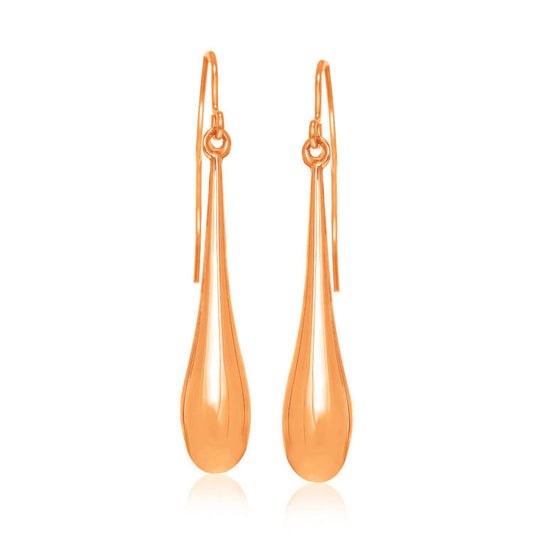 Boucles d'oreilles pendantes longues en or rose 14 carats polies en forme de goutte