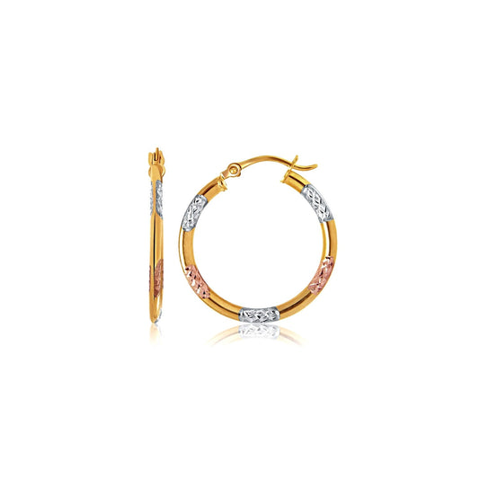 10 Karat dreifarbige Gold Classic Creolen mit Diamantschliff-Details (20mm)