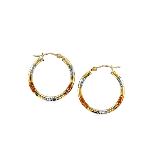 10k Tri-Color Gold Classic Hoop Earrings with Diamond Cut Details(20mm) - ThisandThatShoppe