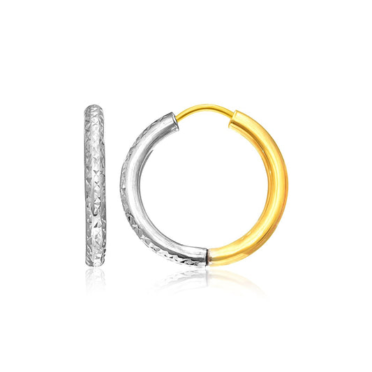 14 Karat zweifarbige Creolen aus Gold mit strukturierter Oberfläche (2,5x15mm)