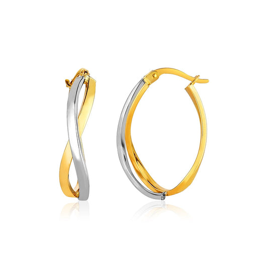 14k zweifarbige Gold-Creolen, gedrehtes Design, poliert