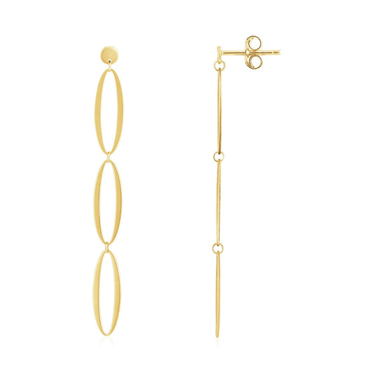 Ohrringe 14K Gelbgold, dreifach oval, ausgefallene Tropfenform