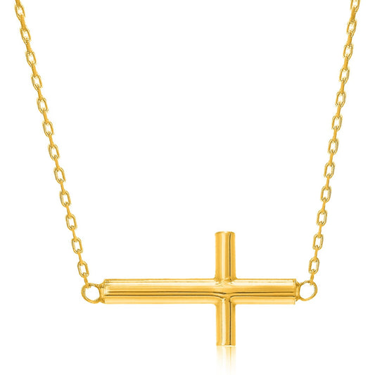 14k-Gelbgold-Halskette mit poliertem Kreuzdesign