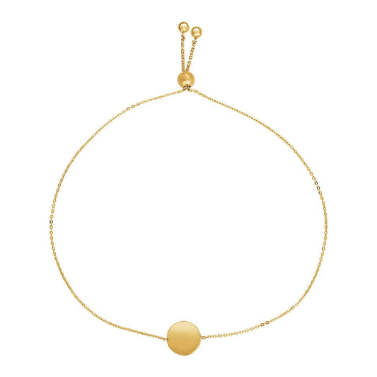 Verstellbares Armband mit glänzendem Kreis aus 14 Karat Gelbgold