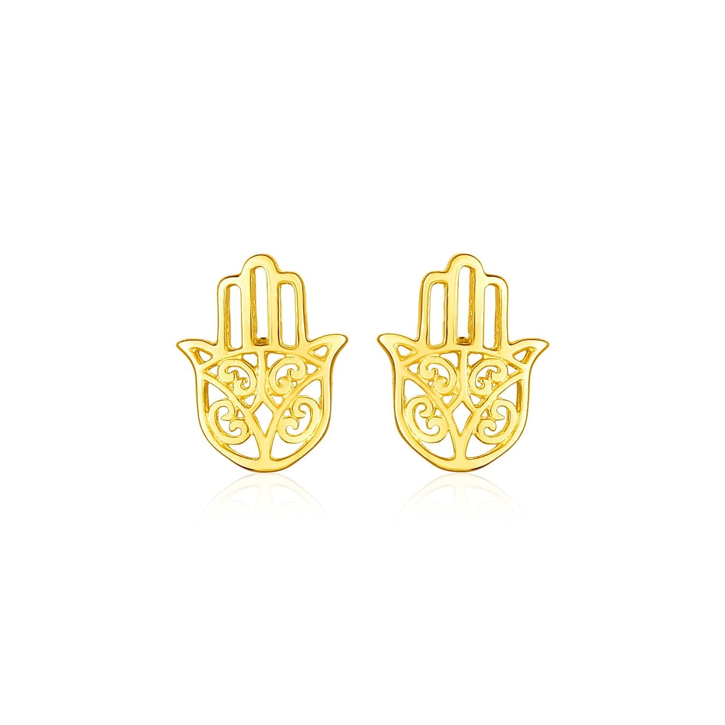 14 Karat Gelbgold polierte Hand der Hamsa Ohrstecker