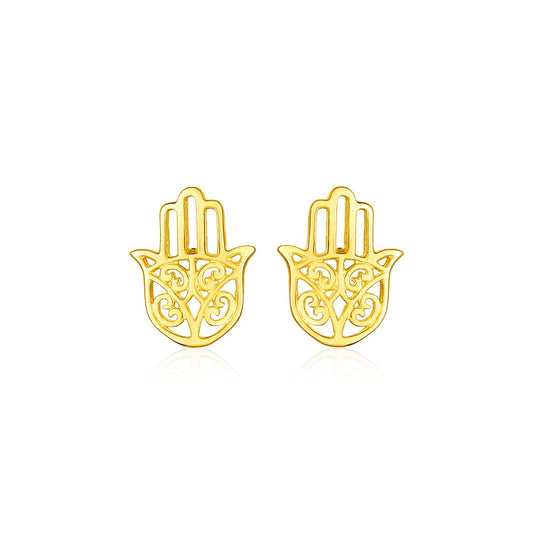 14 Karat Gelbgold polierte Hand der Hamsa Ohrstecker