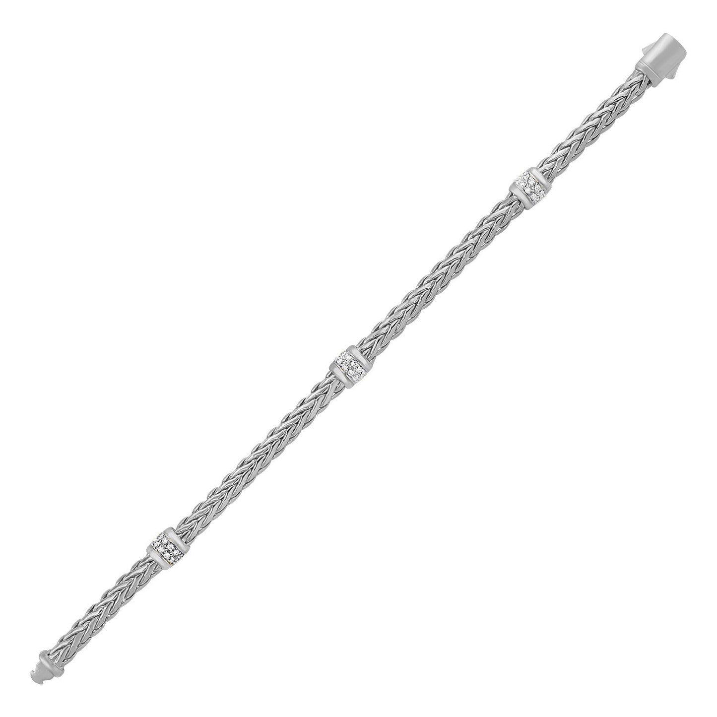 Bracelet Corde Tressée Polie avec Accents Diamant en Or Blanc 14 carats