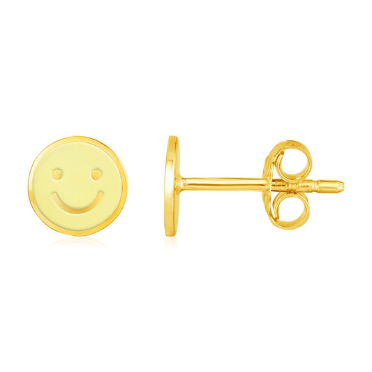 Ohrstecker aus 14 Karat Gelbgold mit gelbem Smiley-Gesicht und Emaille