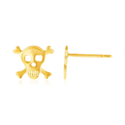 Ohrstecker Totenkopf mit gekreuzten Knochen aus 14K Gelbgold