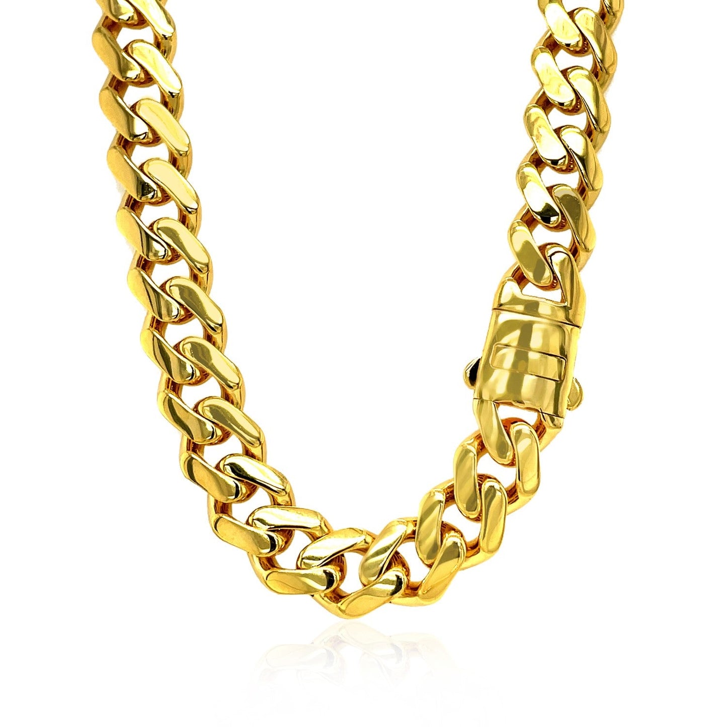 Collier en or jaune 14 carats, chaîne maille gourmette polie 45,7 cm avec diamants