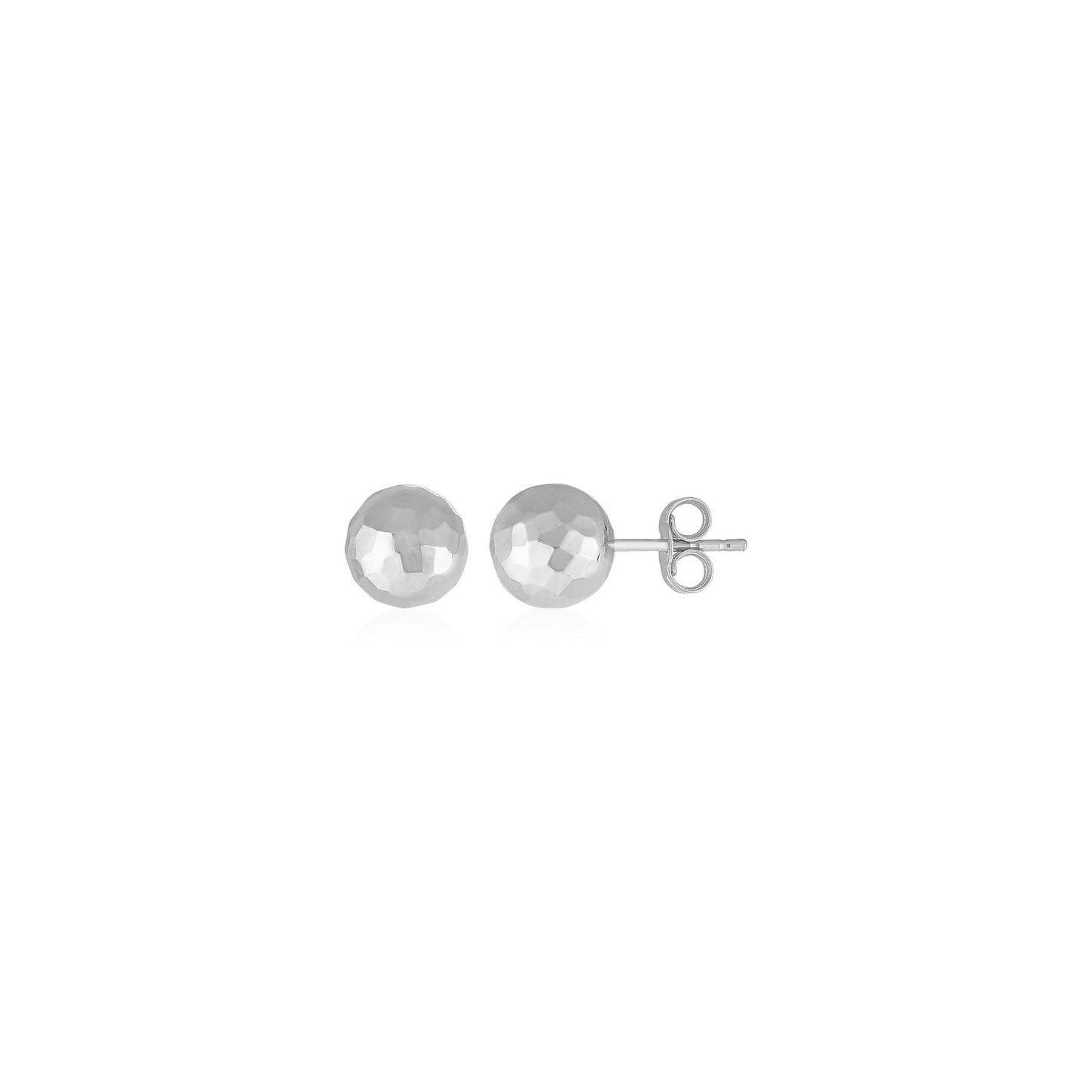 Boucles d'oreilles boules en or blanc 14 carats avec texture facettée