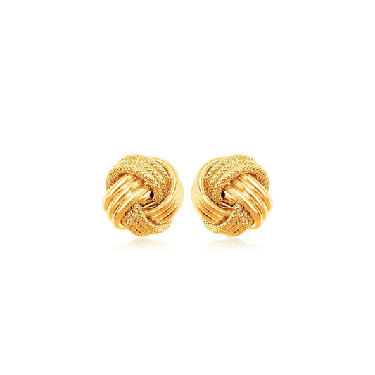 Boucles d'oreilles nœud d'amour en or jaune 10 carats avec texture striée