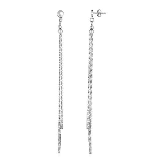 Ohrringe mit langen Kettenquasten und texturiertem Stab in Sterlingsilber