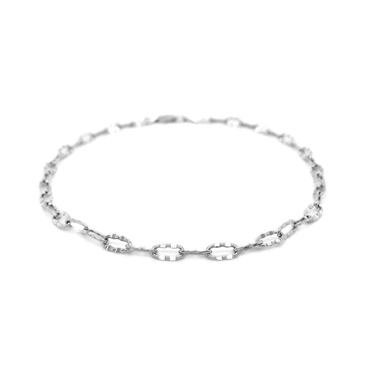 14k White Gold Anklet with Fancy Hammered Oval Links - ThisandThatShoppe