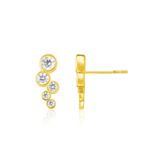 14K Gelbgold Kletterohrringe mit Kreisen und Zirkoniasteinen