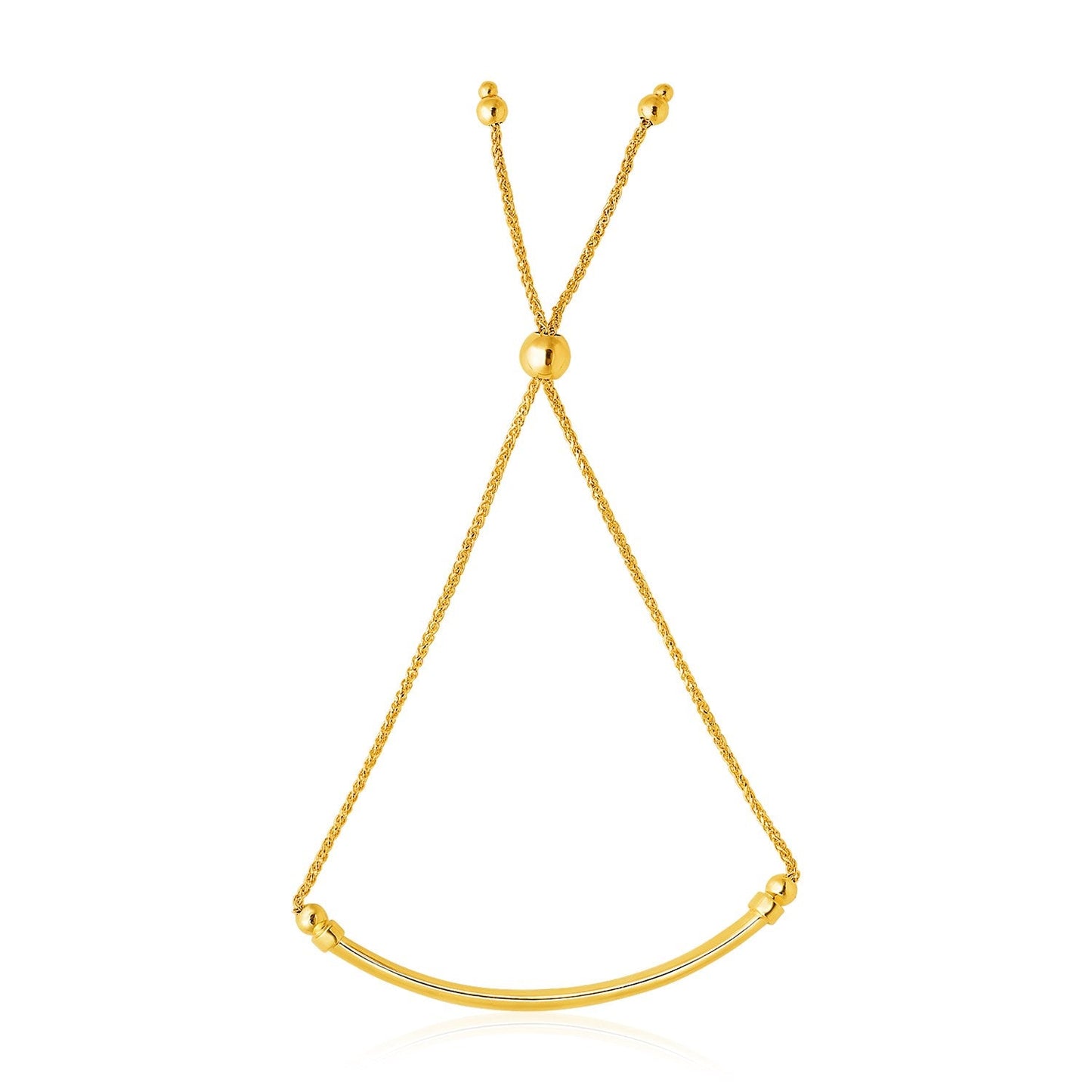 14k Gelbgold geschwungener Barren und Lariat-Armband (1,00 mm)
