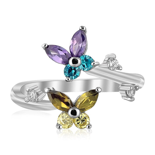 Zehenring aus Sterlingsilber, rhodiniert, mit Blumenmuster und mehrfarbigen Zirkoniasteinen