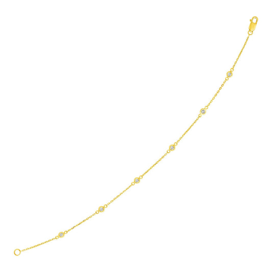 14k Gelbgoldarmband 7 Zoll mit Diamantstationen (3,30 mm)